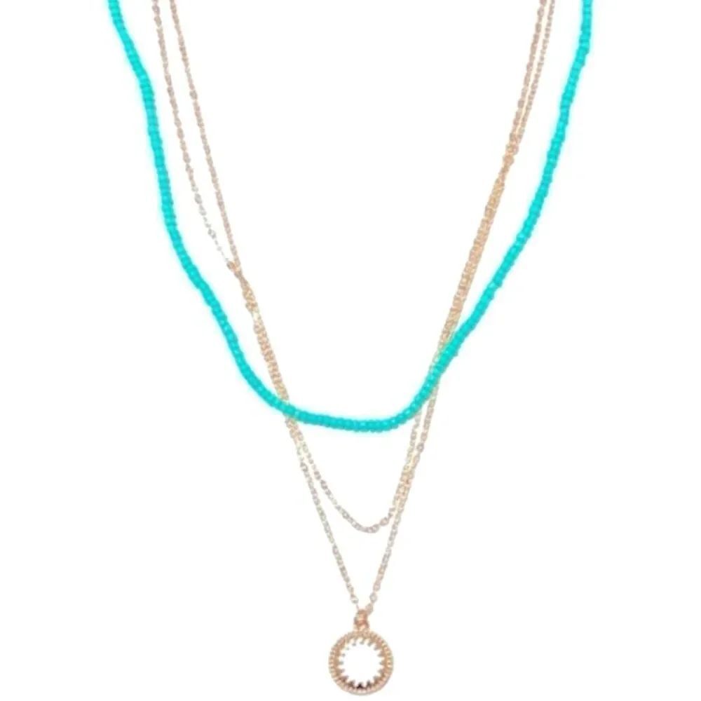 Gemma Simone Aqua Beaded & Rose Gold Sun Necklace - NWT - NIB - NIP